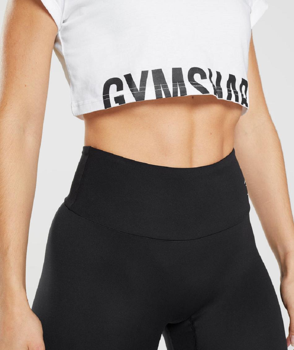 Przycięte Topy Damskie Gymshark Fraction Białe | PL 2632ZUT